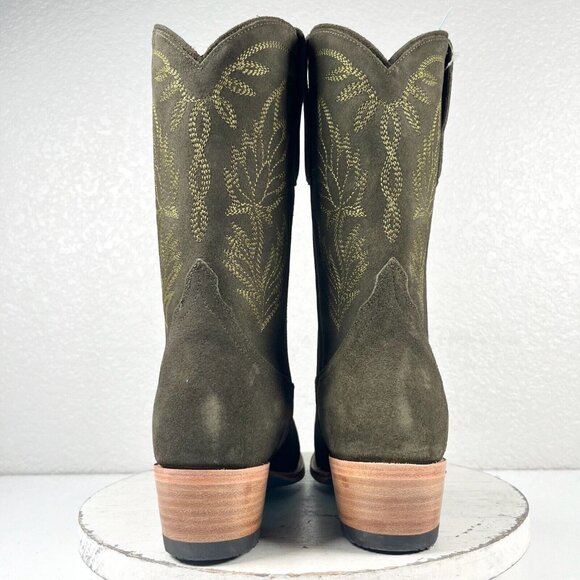 NEW Lane SANDAGA Womens Cowboy Boots 9 Green Suede Leather Western Mid Calf 11" - Picture 3 of 12